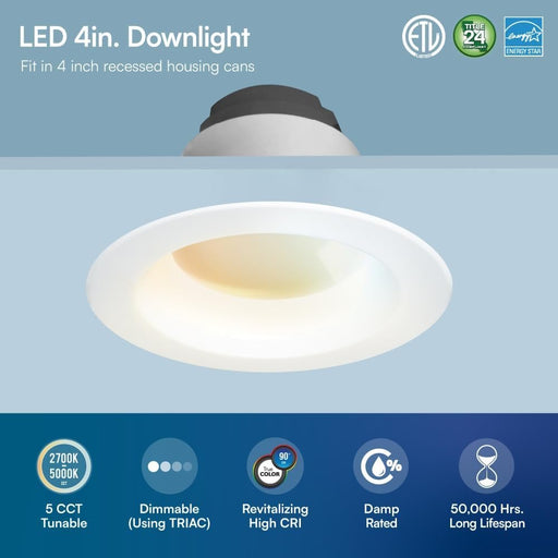 Euri Lighting DLC4-10W100swj Dimmable 4” Color Select Downlight Retrofit - 10W=50W-LeanLight