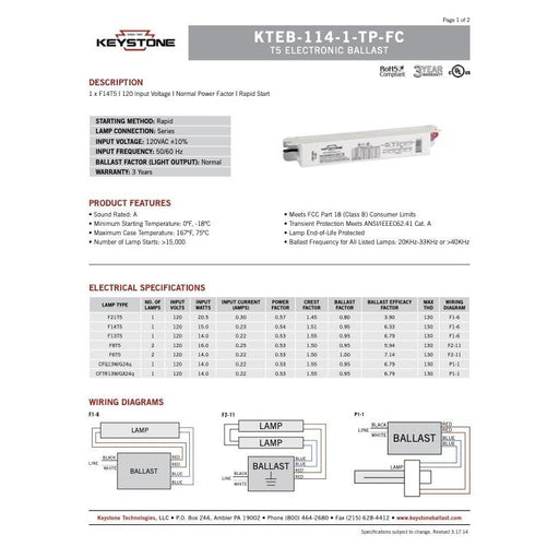 Keystone KTEB-114-1-TP specifications 1-FC /P