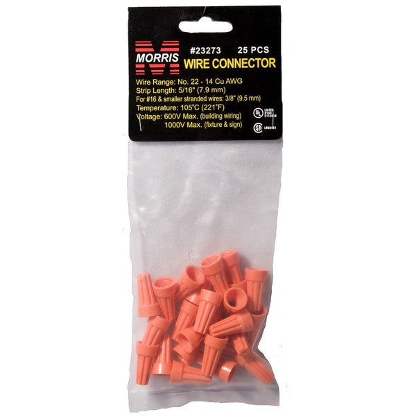 Morris Products Orange Screw-On Wire Connectors, Quick Connect, 25-Pack, 600V Max