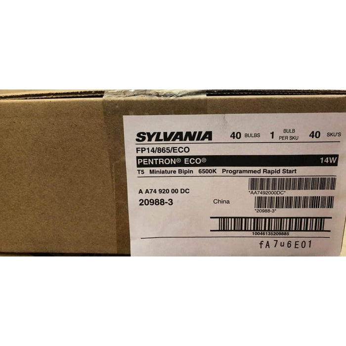 40 Pieces SYLVANIA 20988 FP14/865/ECO 14 Watt Tube T5 Fluorescent 6500K 800 Series Phosphors-LeanLight