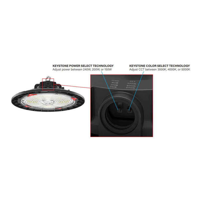 LeanLight Power and Color Select LED Round High Bay Light - 100W/150W/240W, 3000K/4000K/5000K, 120-277V,