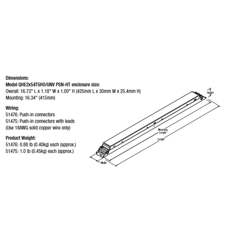 Sylvania QHE 2x54T5HO/UNV PSN-HT 2 Lamp T5HO Fluorescent Ballast - 54W, 120/277V-LeanLight