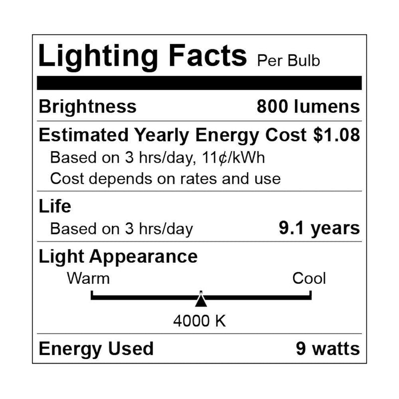 EA19-6140-4 (4 Pack) | Bright White A19 LED Bulbs with E26 Base - 4000K, 9W=60W, 120V-LeanLight