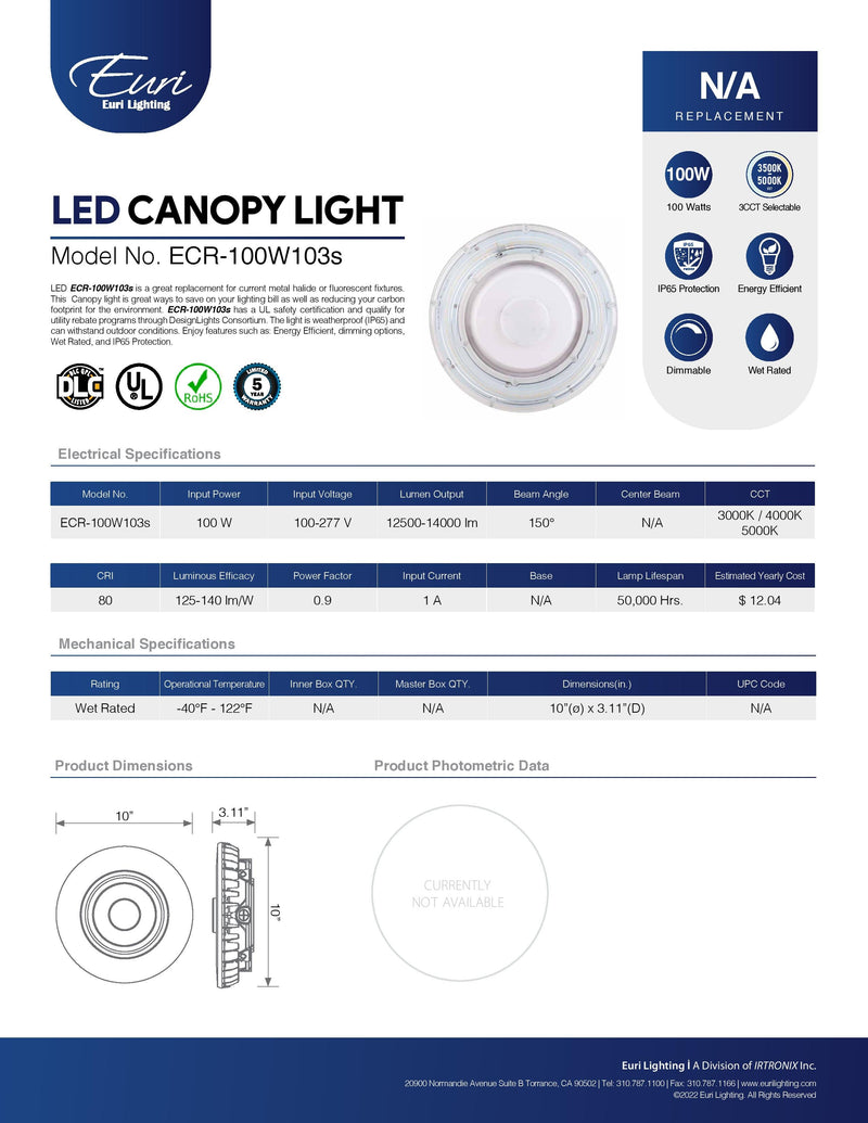 Euri Lighting ECR-100W103s LeanLight