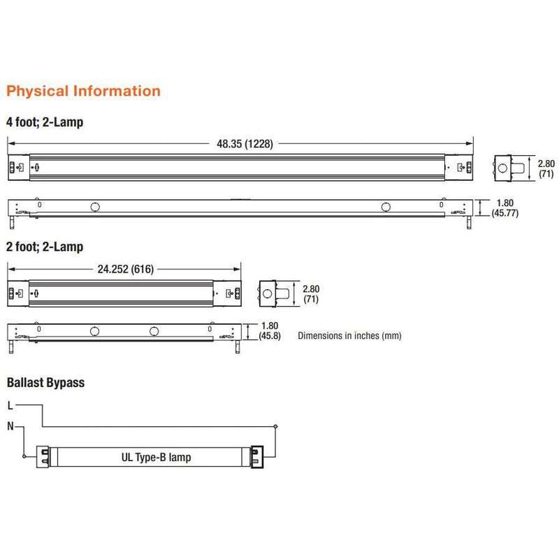 LEDVANCE Sylvania LED Tube Ready Strip Light Fixture - 2-Lamp, 4', T8-LeanLight