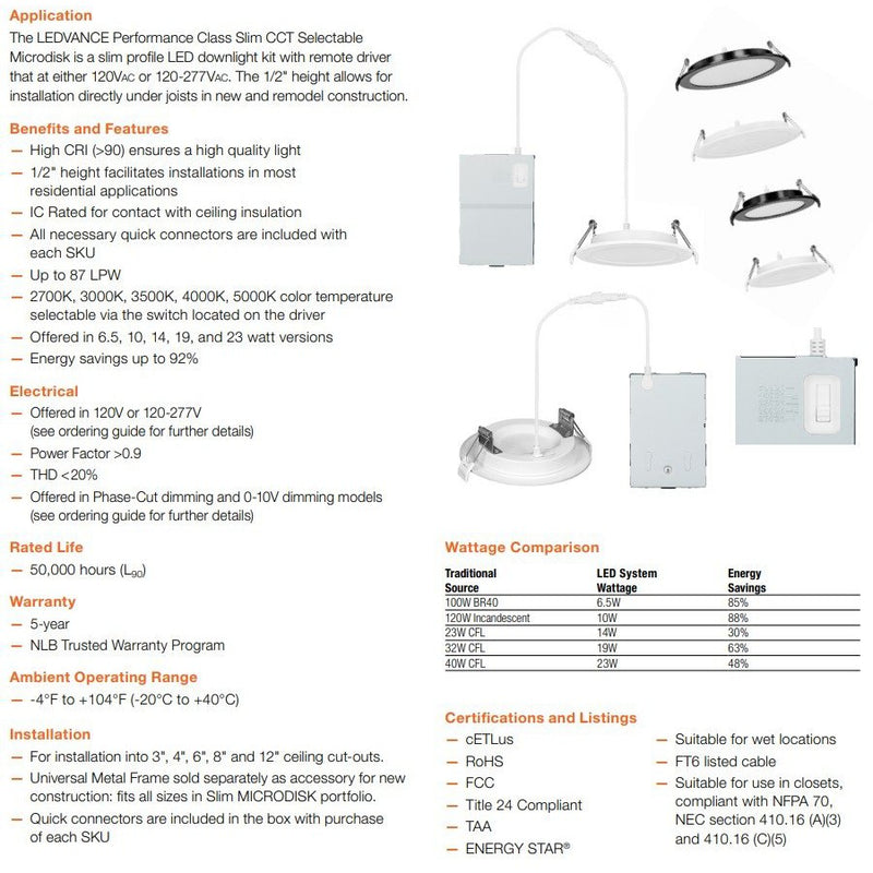 Sylvania LEDVANCE MicroDisk Color Select 5-6" LED Downlight - 10W, 63055-LeanLight