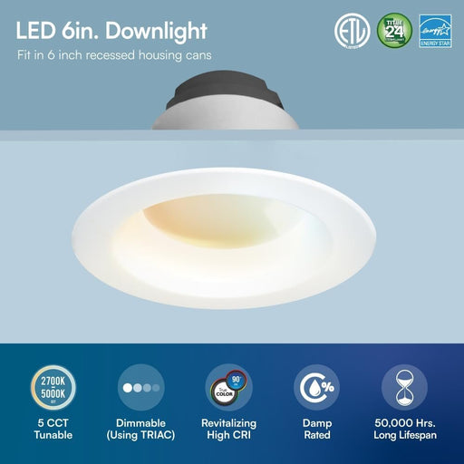 Euri Lighting DLC6-14W100swj Dimmable 6” Color Select LED Downlight Retrofit, 14W=70W -  LeanLight