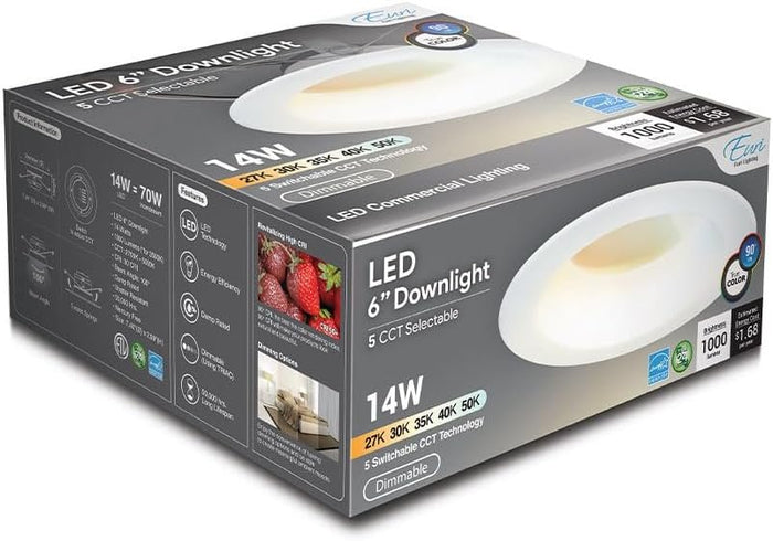 Euri Lighting DLC6-14W100swj Dimmable 6” Color Select LED Downlight Retrofit, 14W=70W