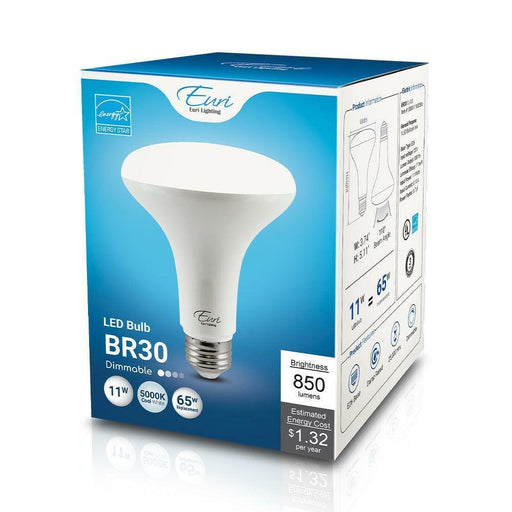 Euri Lighting EB30-11W3050e Dimmable LED BR30 Flood Light Bulb - 5000K, 11W=65W, 120V -  LeanLight
