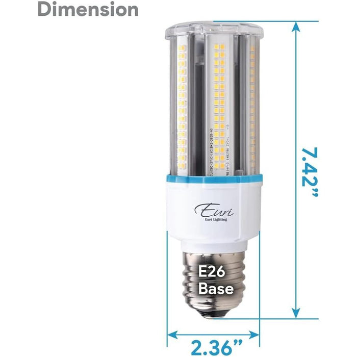 Euri Lighting ECB27W-303sw, LED Corn Bulb, CCT (3/4/5K) & Wattage Tunable (12/18/27W), AC100~277V, Step Dimming, IP64, Fully Enclosed Rated, DLC 5.1, UL, One Count-LeanLight