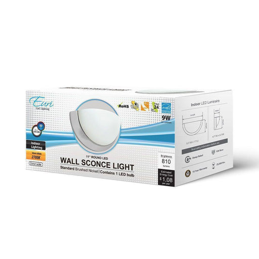 Euri Lighting EIN-WL50BN-1020cec LED Indoor Wall Sconce - Nickel, 2700K, 9W, 120V -  LeanLight