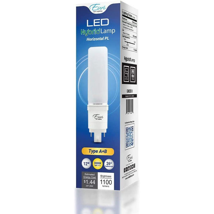 Euri Lighting EPL-2100H Hybrid (A+B) LED Horizontal PL Lamp - 3000K, G24Q, 12W=26W, 120/277V 