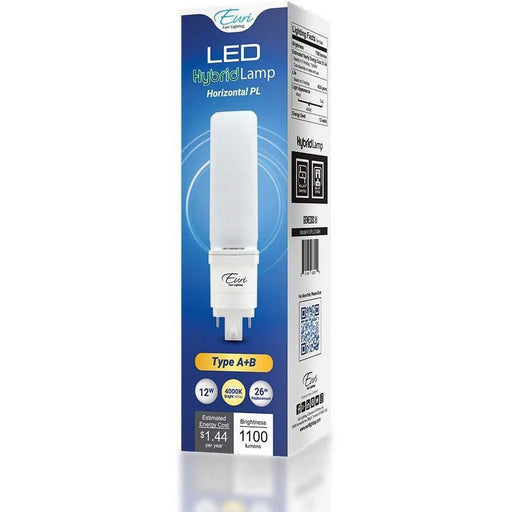 Euri Lighting EPL-2140H Hybrid (A+B) LED Horizontal PL Lamp - 4000K, G24Q, 12W=26W, 120/277V 