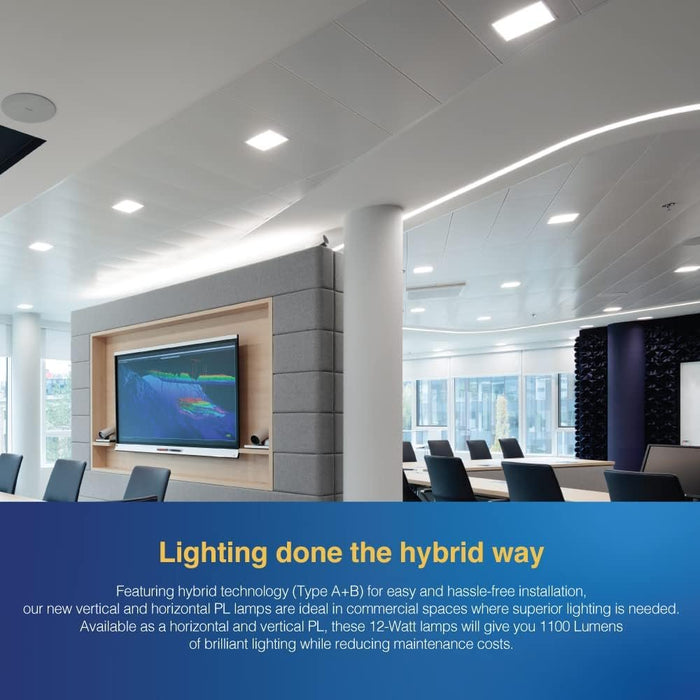 Euri Lighting EPL-2140H Non-Dim Hybrid (A+B) LED Horizontal PL, G24Q, 12W (26W Equal), Bright White (4000K), 1100lm, 80CRI, AC120-277V, 140° Angle, Damp Rated, UL, 5YR 50K HR WTY, One Count -  LeanLight