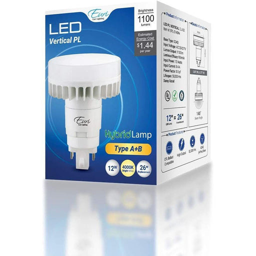 Euri Lighting EPL-2140Hv Hybrid (A+B) LED Vertical PL Lamp - 4000K, G24Q, 12W=26W, 120/277V 