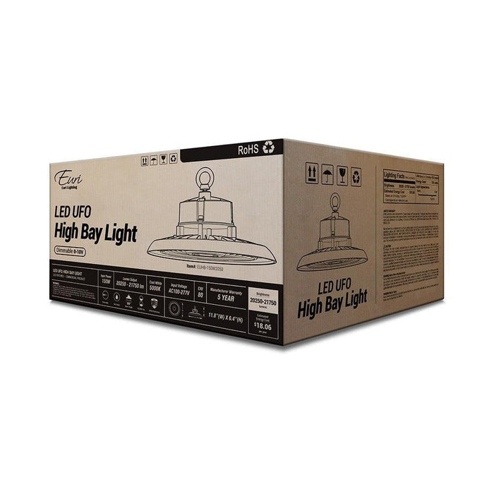 Euri Lighting EUHB-150W2050 LED UFO High Bay Light - Black, 5000K, 150W, 120/277V
