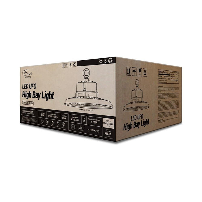 Euri Lighting EUHB-240W2050 LED UFO High Bay Light - Black, 5000K, 240W, 120/277V -  LeanLight