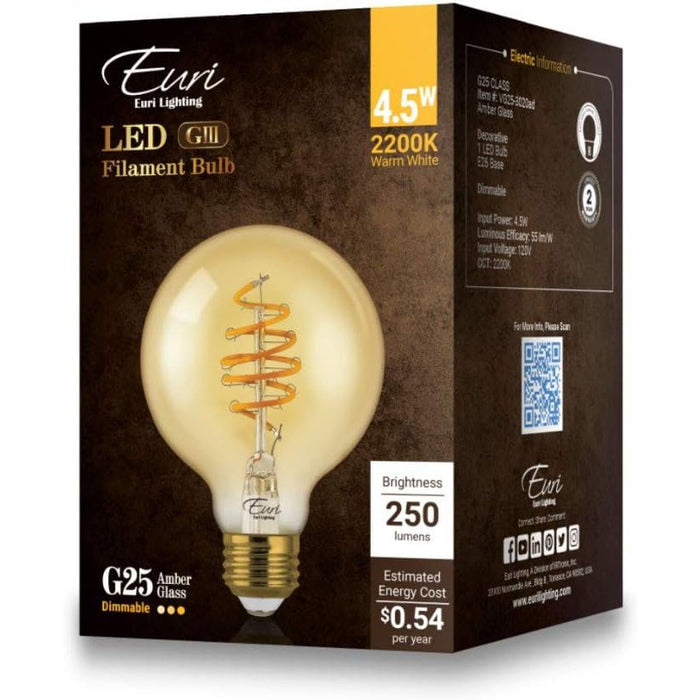 Euri Lighting VG25-3020ad Dimmable G25 LED Filament Bulb - 2200K, 4.5W, 250lm, E26, 120V -  LeanLight