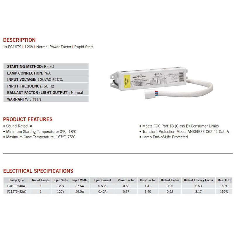 Keystone KTEB-140-1-TP-EMI-WS T9 Fluorescent Ballast-LeanLight