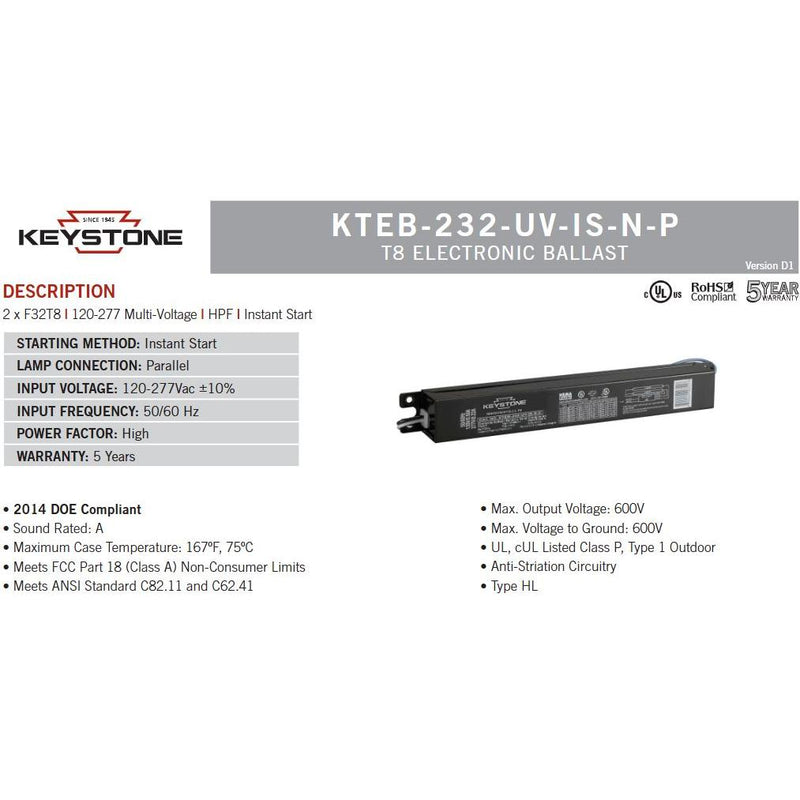 Keystone Technologies KTEB-232-UV-IS-N-P-10-KTEB-232-UV-IS-N-P LeanLight