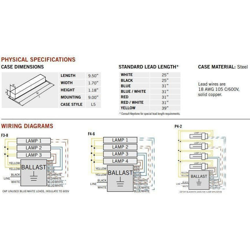 Keystone KTEB-432-UV-IS-N-P Instant Start Normal 4 Lamp T8 Ballast - 50/60Hz, 120/277V-LeanLight