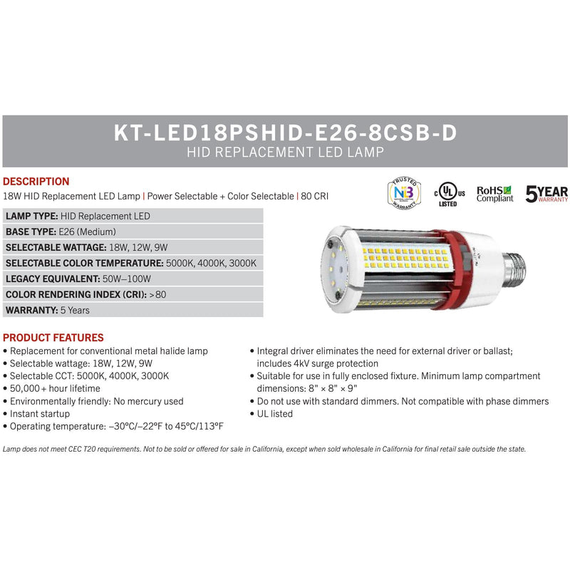 Keystone Technologies KT-LED18PSHID-E26-8CSB-D LeanLight