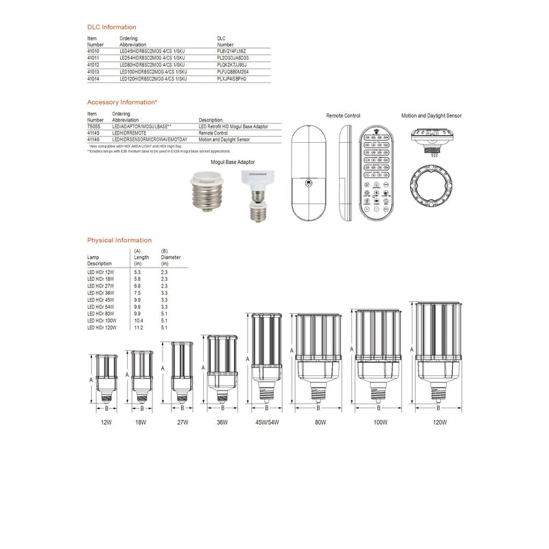 Sylvania LED54HIDR8SC2MOG Color and Lumen Select HID LED Light Bulb with Mogul Base - 41011-LeanLight