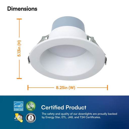 Euri Lighting DLC6C-16W203swej, 6” Commercial Downlight 120-277v, CCT (27/3/35/4/5) & Watt (7/10/16) Tunable, 0-10V DIM, 90+ CRI, Wet Rated, IC-Rated, UL, T24, JA8, Energy Star, 3YR, 50K HR WTY-LeanLight