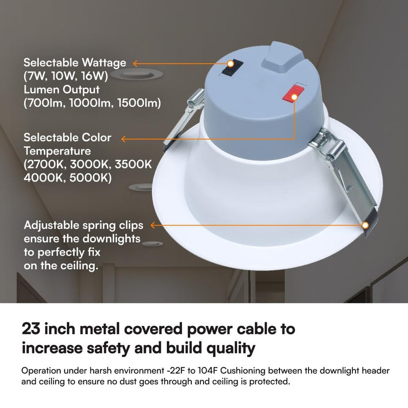 Euri Lighting DLC6C-16W203swej, 6” Commercial Downlight 120-277v, CCT (27/3/35/4/5) & Watt (7/10/16) Tunable, 0-10V DIM, 90+ CRI, Wet Rated, IC-Rated, UL, T24, JA8, Energy Star, 3YR, 50K HR WTY-LeanLight