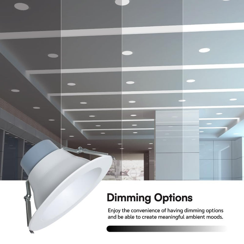 Euri Lighting DLC8C-24W203swej, 8” Commercial Downlight 120-277v, CCT (27/3/35/4/5) & Watt (10/15/24) Tunable, 0-10V DIM, 90+ CRI, Wet Rated IC-Rated, UL, T24, JA8, Energy Star, 3YR, 50K HR WTY-LeanLight