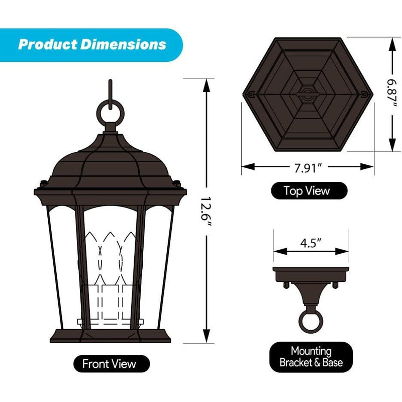 Euri Lighting EHL-130W-MD, Flickering Flame Hanging Lantern with Security Light (3000K)-LeanLight