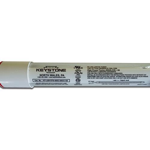 Keyston KT-LED15T8-48GC-850-D/G3 Cool White Direct Drive T8 LED Tube - 5000K, 15W, 120-277V, 4' -  LeanLight