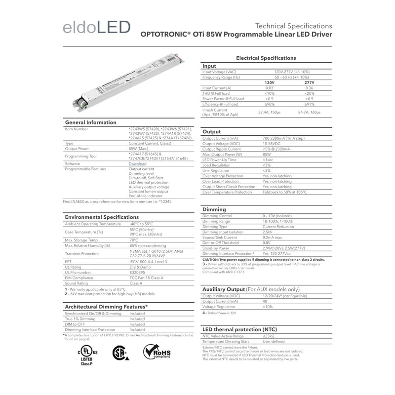 eldoLED | 2743W5 OPTOTRONIC OTi 85W Programmable Linear LED Drive | Replacement for Osram 57420 | Oti85/120-277/2A3/DIM-1 L-LeanLight