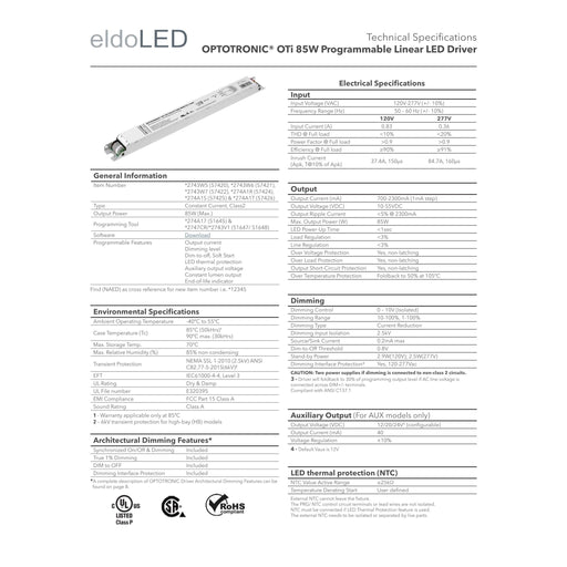 eldoLED | 2743W5 OPTOTRONIC OTi 85W Programmable Linear LED Drive | Replacement for Osram 57420 | Oti85/120-277/2A3/DIM-1 L-LeanLight