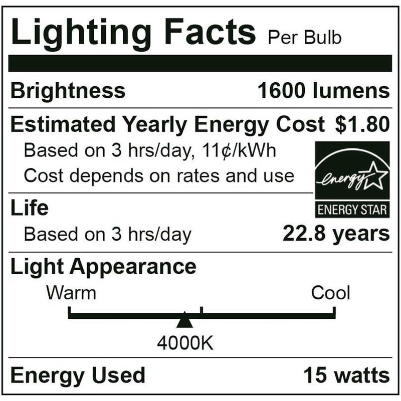 Euri Lighting EA19-15W2040e Dimmable A19 LED Bulb with Medium Base - 4000K, 15W=100W, 120V-LeanLight