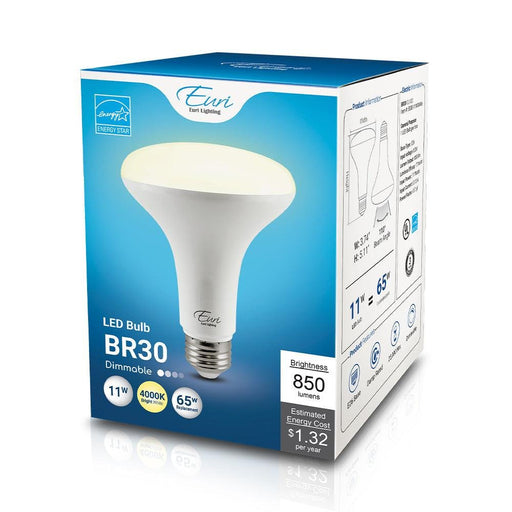 Euri Lighting EB30-11W3040e Dimmable LED BR30 Flood Lamp - 4000K, 11W=65W, 120V-LeanLight