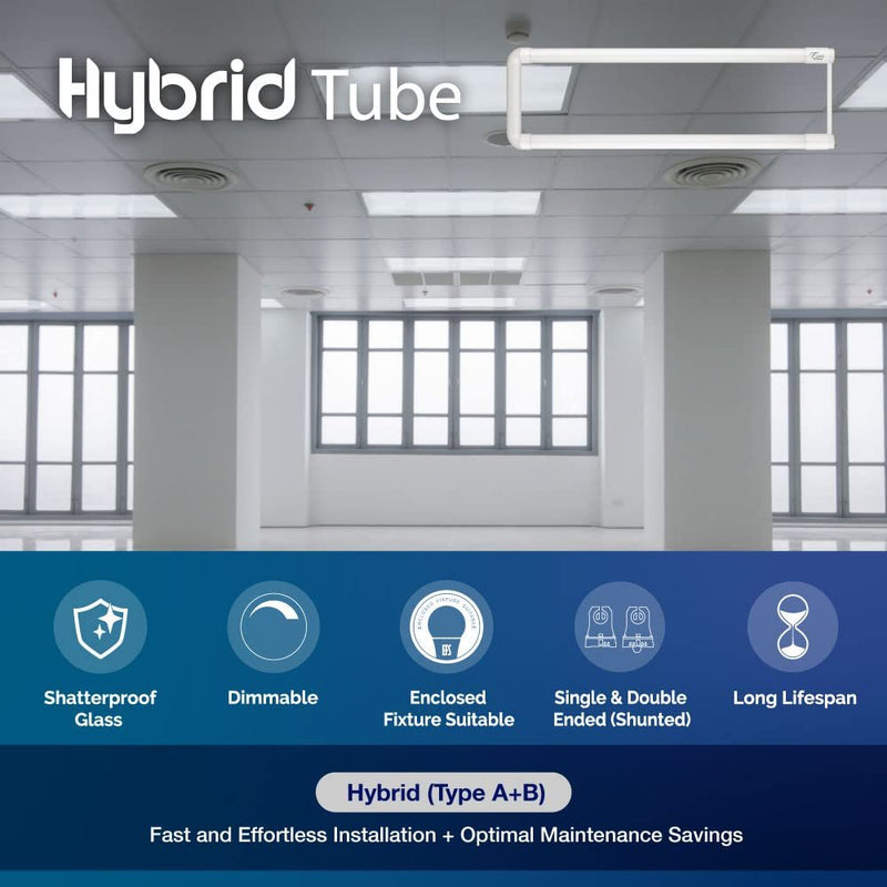 Euri Lighting EUB-15W304H, 6” Hybrid U-Bend (Works with or Without Ballast) 15W, 1950lm, 4K, AC120~277V, Double End Power, Shatterproof Glass, NSF, DLC5.1, 5YR, 50K HR WTY-LeanLight