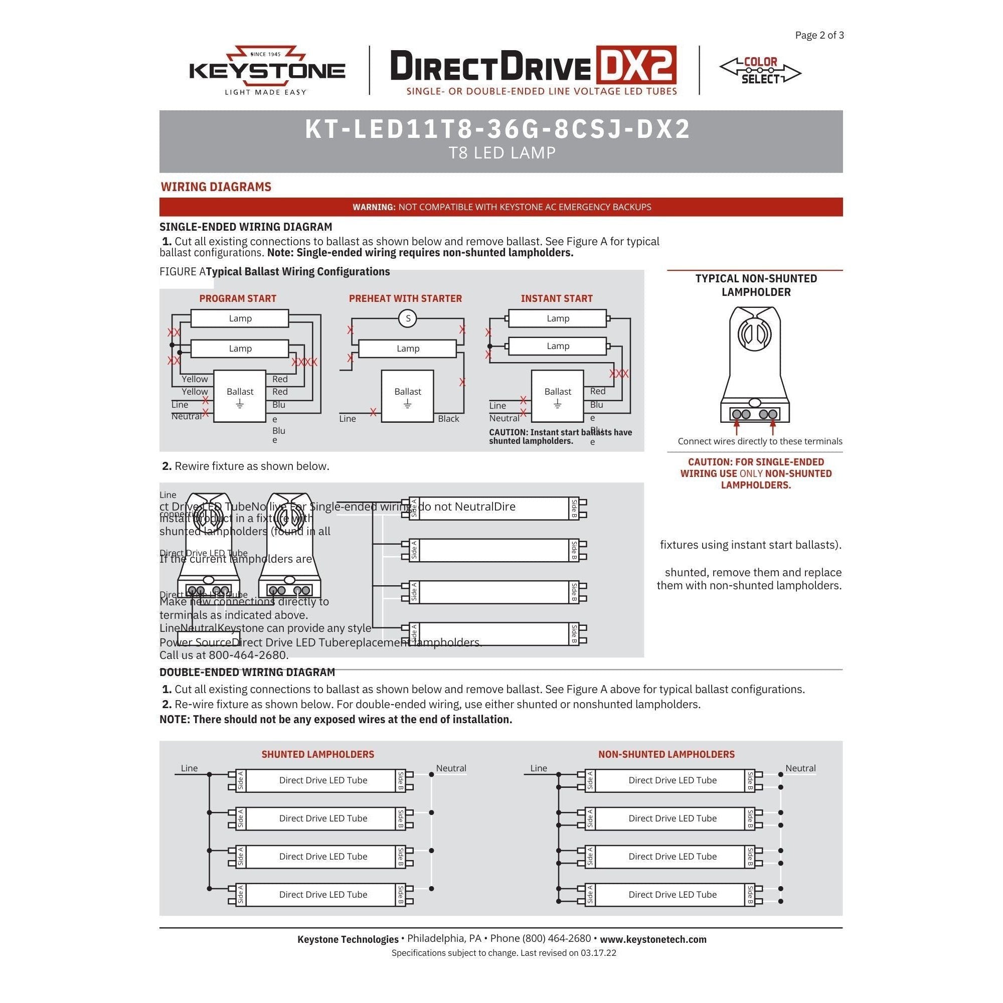 Daylightページ KT-LED11T8-36G-8CSJ-DX2-25 Direct Drive Color Select LED Tubes - 3'