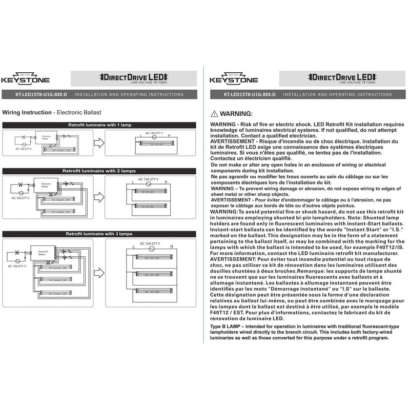 Keystone KT-LED15T8-U1G-850-D (12 Pack) Direct Drive U-Bend LED Tubes - 5000K, 15W, 120/277V, 4'-LeanLight