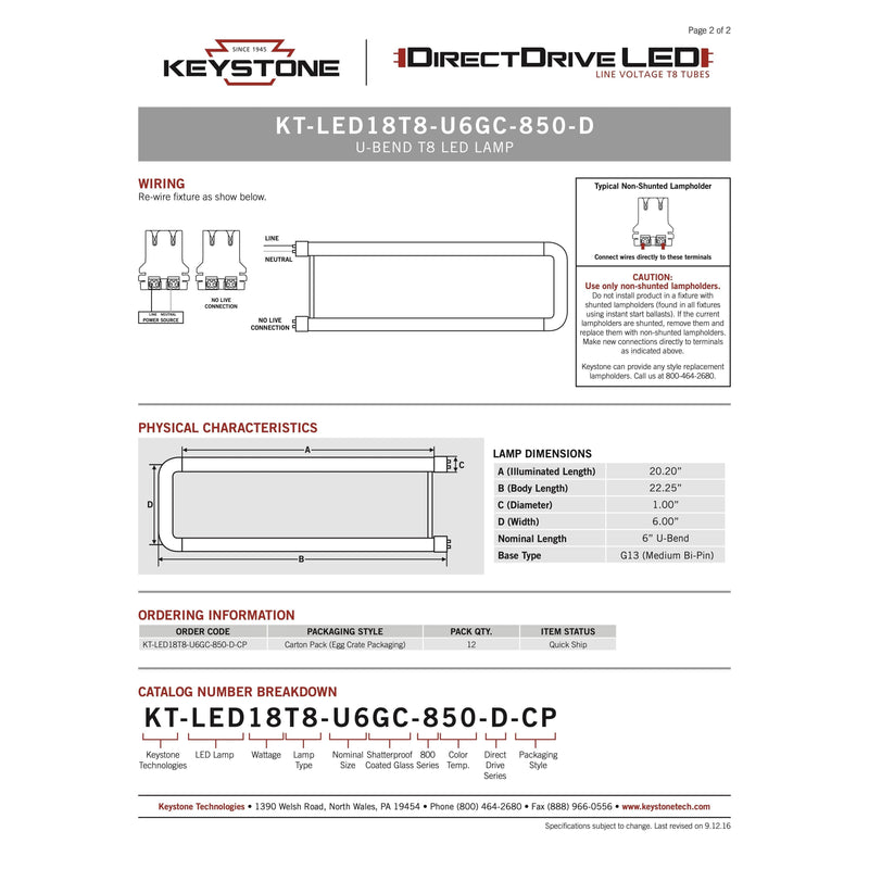 Keystone Technologies KT-LED18T8-U6GC-850-D-KT-LED18T8-U6GC-850-D-12 LeanLight