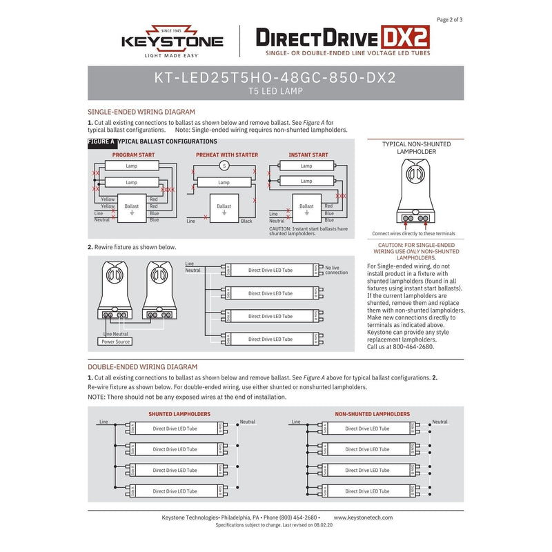 Keystone KT-LED25T5HO-48GC-850-DX2 (25 Pack) Ballast Bypass T5 LED Tubes - 5000K, 25W, 120/277V, 4'-LeanLight