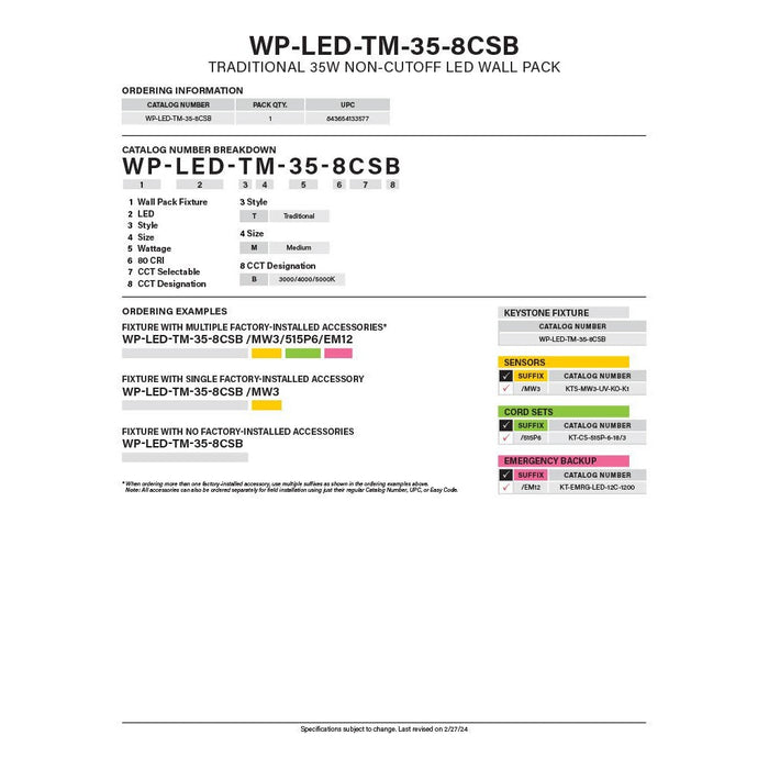 LeanLight 35 Watt Non-Cutoff LED Wall Pack - Color Select, 150W equal, 120/277V -  LeanLight