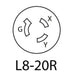 Leviton 2340 NEMA L8-20R 20 Amp 480 Volt Locking Receptacle - 2 Pole, 3 Wire -  LeanLight