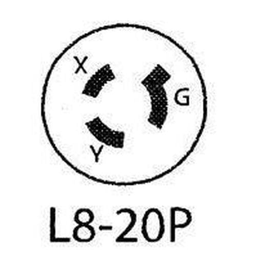 Leviton 2341 NEMA L8-20P 20 Amp 480 Volt Locking Plug with Ground - 2 Pole, 3 Wire -  LeanLight