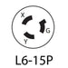 4570-C | NEMA L6-15P 15 Amp 250 Volt Locking Plug with Ground - 2 Pole, 3 Wire-LeanLight