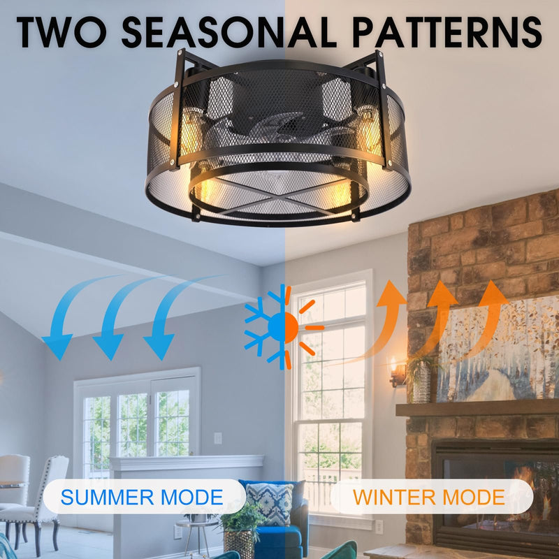 Energetic 16 inch Caged Ceiling fan with Remote - Black, 6 Speed, Bladeless-LeanLight