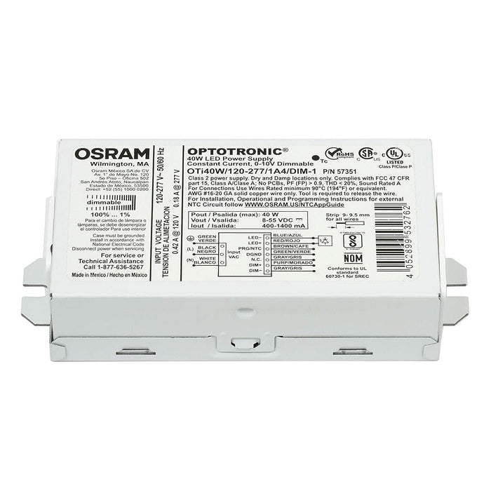 Osram 57351 Optotronic 40W 120/277V AC 50/60Hz Constant Current Dimmable Compact LED Driver OTi 40W/120-277/1A4 DIM-1-LeanLight