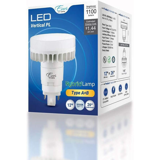 Euri Lighting EPL-2150Hv Hybrid (A+B) LED Vertical PL Lamp - 5000K, G24Q, 12W=26W, 120/277V-LeanLight