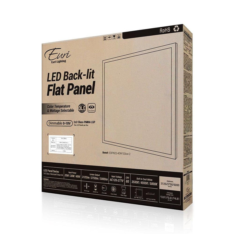 Euri Lighting EBPN22-40WS2000-2 (2 Pack) Color and Lumen Select 2x2 LED Panel Light-LeanLight
