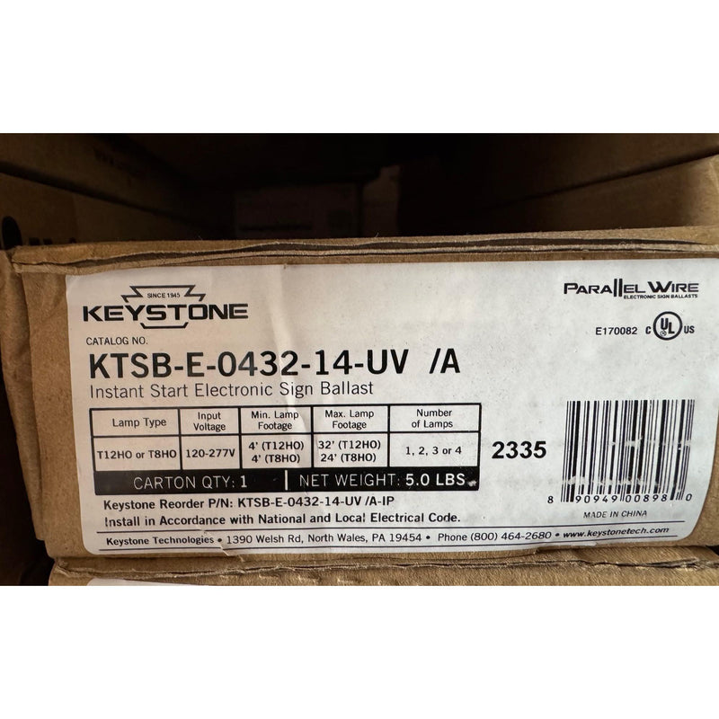 Keystone Technologies KTSB-E-0432-14-UV 120-277V Electronic Ballast for 4,3,2,1 T12HO Lamps 8ft 4-32 ft or T8HO Lamps up to 6ft Long or 4-42 ft-LeanLight